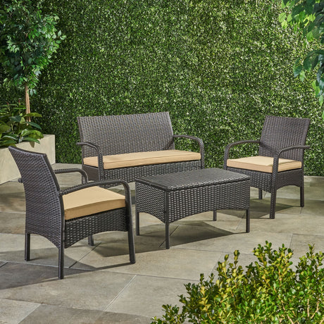 Cordoba Outdoor Wicker 4-piece Conversation Set with Cushions by Christopher Knight Home