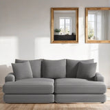 Corduroy 3-Seater Sofa With 3 Back Pillows 2 Toss Pillows and 2 Ottoman Comfy Sofa Deep Seat Couch, Beige