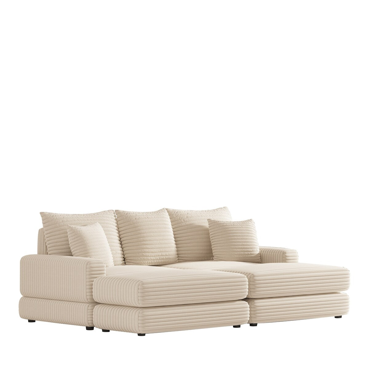 Corduroy 3-Seater Sofa With 3 Back Pillows 2 Toss Pillows and 2 Ottoman Comfy Sofa Deep Seat Couch, Beige