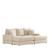 Corduroy 3-Seater Sofa With 3 Back Pillows 2 Toss Pillows and 2 Ottoman Comfy Sofa Deep Seat Couch, Beige