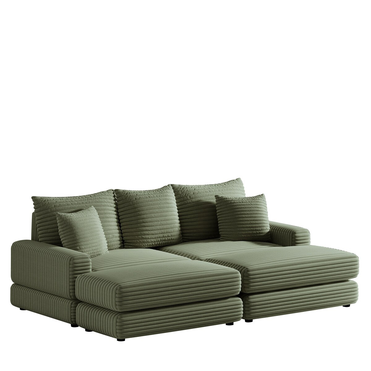 Corduroy 3-Seater Sofa With 3 Back Pillows 2 Toss Pillows and 2 Ottoman Comfy Sofa Deep Seat Couch, Beige