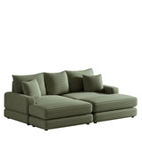 Corduroy 3-Seater Sofa With 3 Back Pillows 2 Toss Pillows and 2 Ottoman Comfy Sofa Deep Seat Couch, Beige