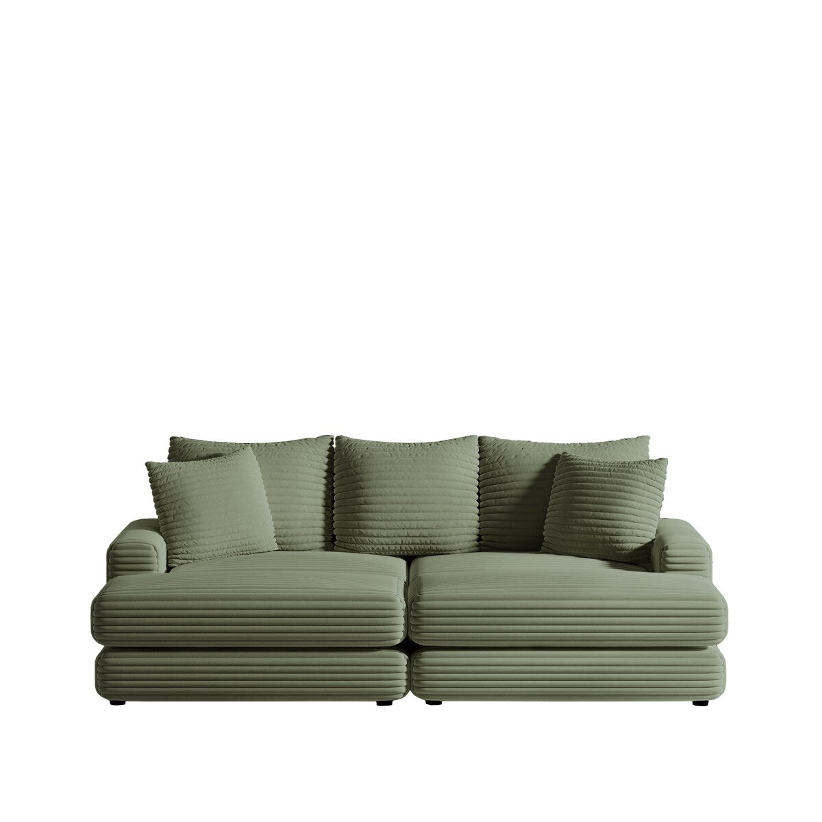 Corduroy 3-Seater Sofa With 3 Back Pillows 2 Toss Pillows and 2 Ottoman Comfy Sofa Deep Seat Couch, Beige