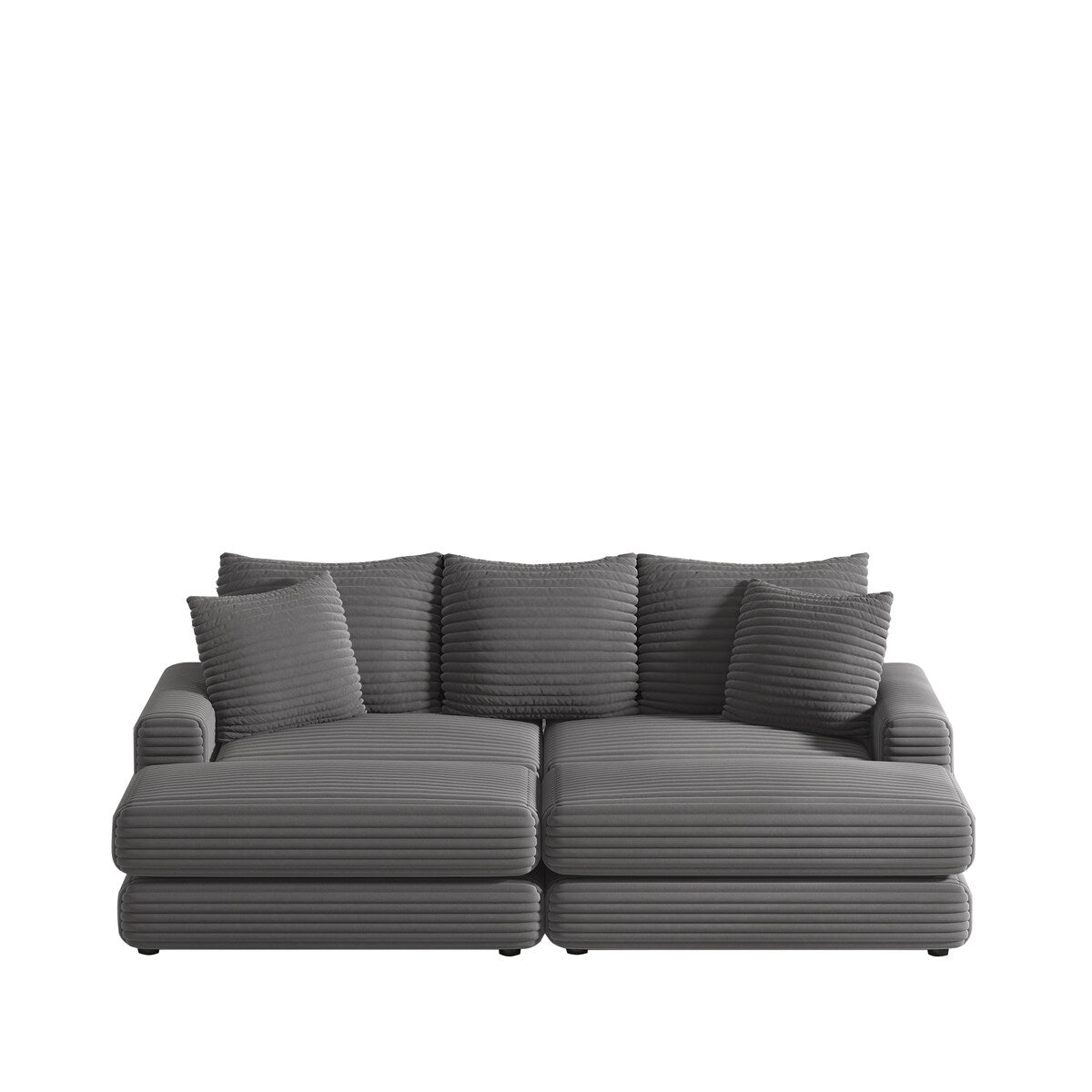 Corduroy 3-Seater Sofa With 3 Back Pillows 2 Toss Pillows and 2 Ottoman Comfy Sofa Deep Seat Couch, Beige