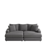 Corduroy 3-Seater Sofa With 3 Back Pillows 2 Toss Pillows and 2 Ottoman Comfy Sofa Deep Seat Couch, Beige