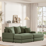 Corduroy 3-Seater Sofa With 3 Back Pillows 2 Toss Pillows and 2 Ottoman Comfy Sofa Deep Seat Couch, Beige