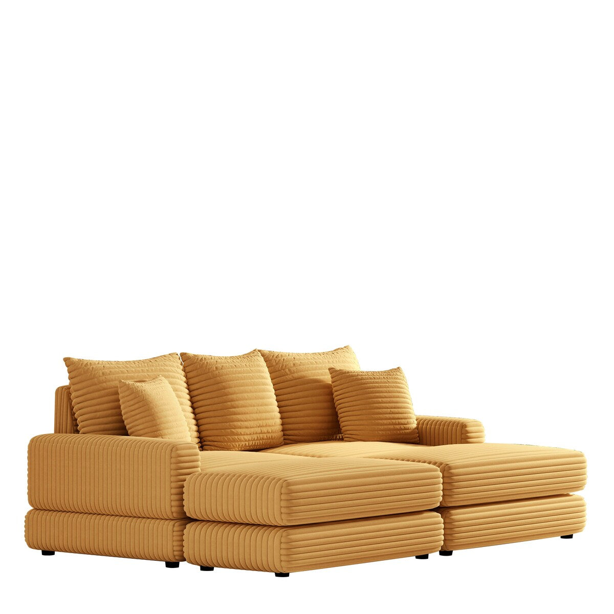 Corduroy 3-Seater Sofa With 3 Back Pillows 2 Toss Pillows and 2 Ottoman Comfy Sofa Deep Seat Couch, Beige