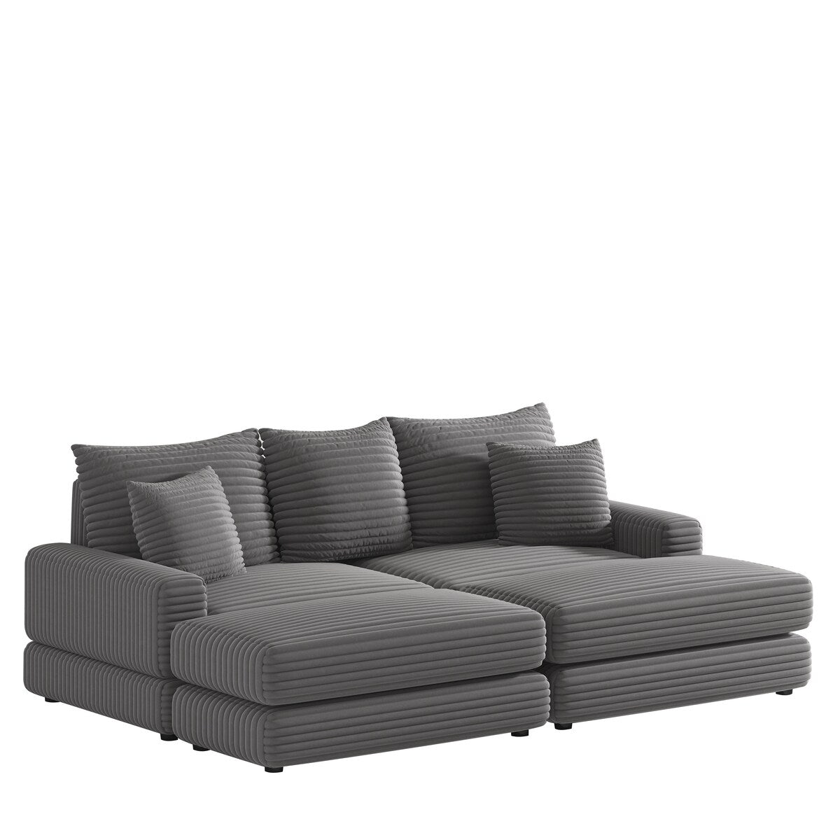 Corduroy 3-Seater Sofa With 3 Back Pillows 2 Toss Pillows and 2 Ottoman Comfy Sofa Deep Seat Couch, Beige