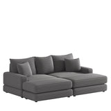 Corduroy 3-Seater Sofa With 3 Back Pillows 2 Toss Pillows and 2 Ottoman Comfy Sofa Deep Seat Couch, Beige
