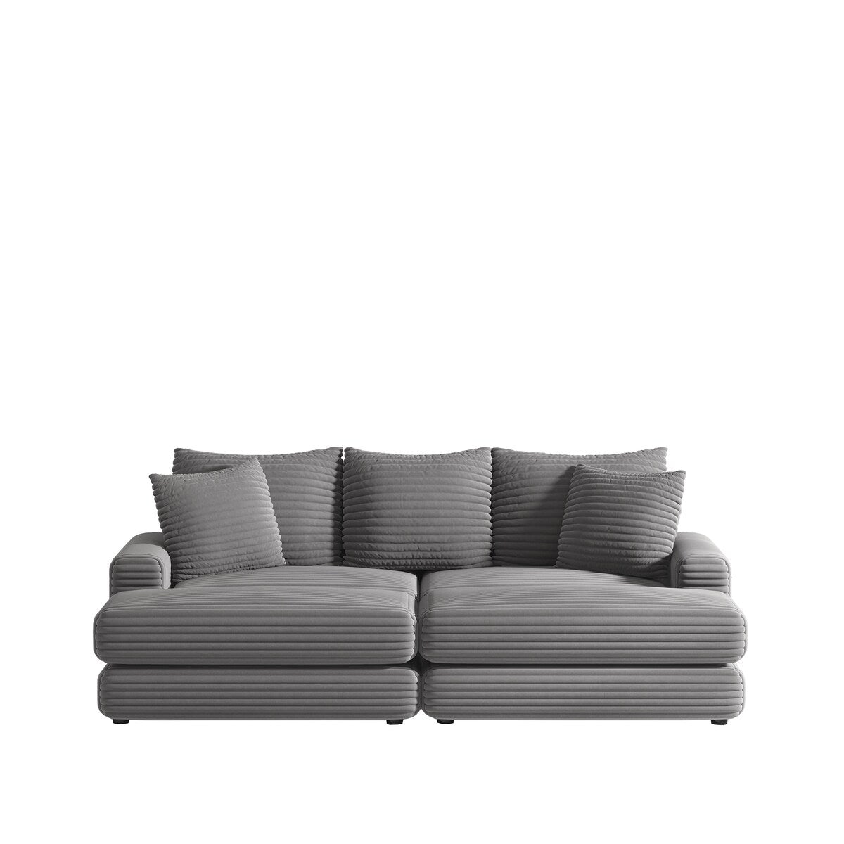 Corduroy 3-Seater Sofa With 3 Back Pillows 2 Toss Pillows and 2 Ottoman Comfy Sofa Deep Seat Couch, Beige
