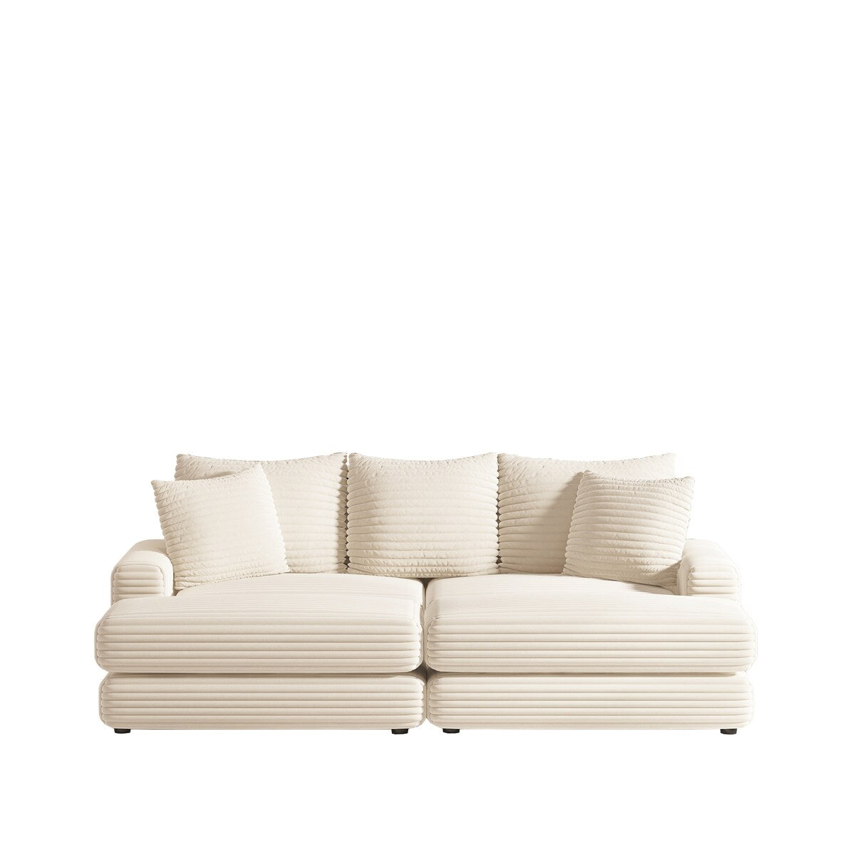 Corduroy 3-Seater Sofa With 3 Back Pillows 2 Toss Pillows and 2 Ottoman Comfy Sofa Deep Seat Couch, Beige