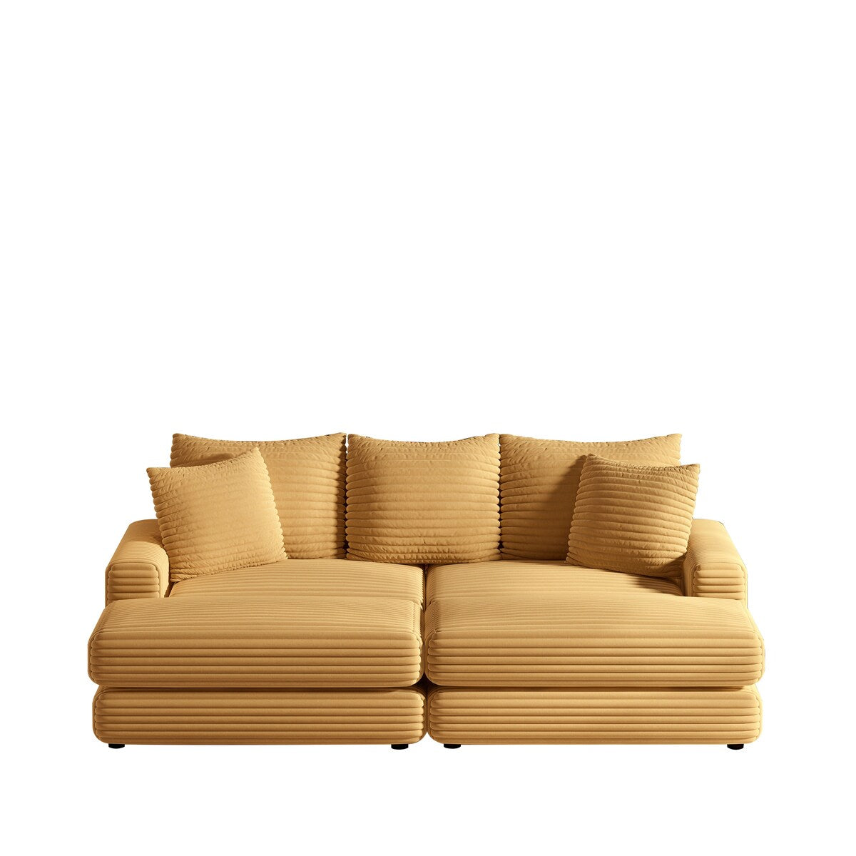 Corduroy 3-Seater Sofa With 3 Back Pillows 2 Toss Pillows and 2 Ottoman Comfy Sofa Deep Seat Couch, Beige