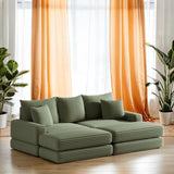 Corduroy 3-Seater Sofa With 3 Back Pillows 2 Toss Pillows and 2 Ottoman Comfy Sofa Deep Seat Couch, Beige