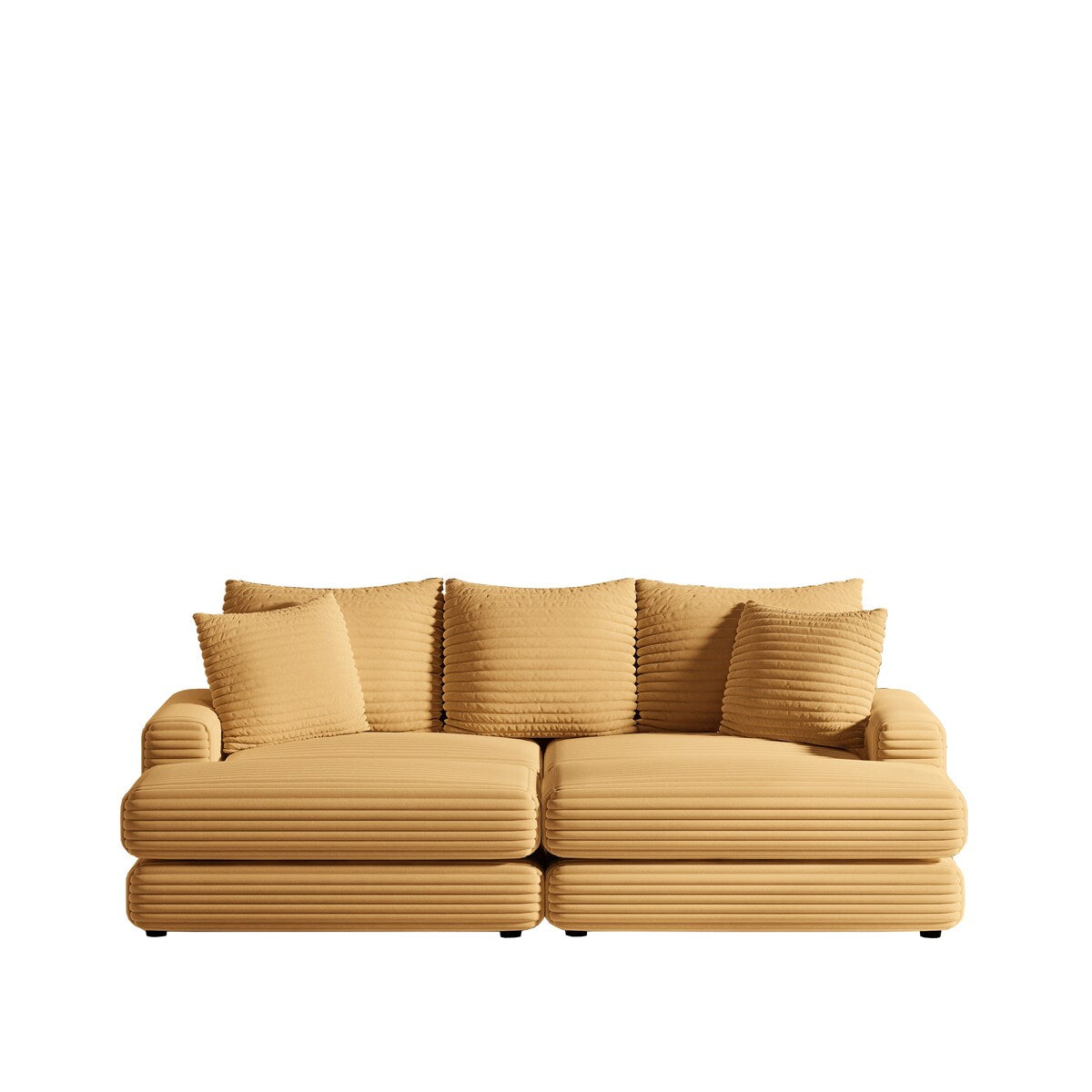 Corduroy 3-Seater Sofa With 3 Back Pillows 2 Toss Pillows and 2 Ottoman Comfy Sofa Deep Seat Couch, Beige