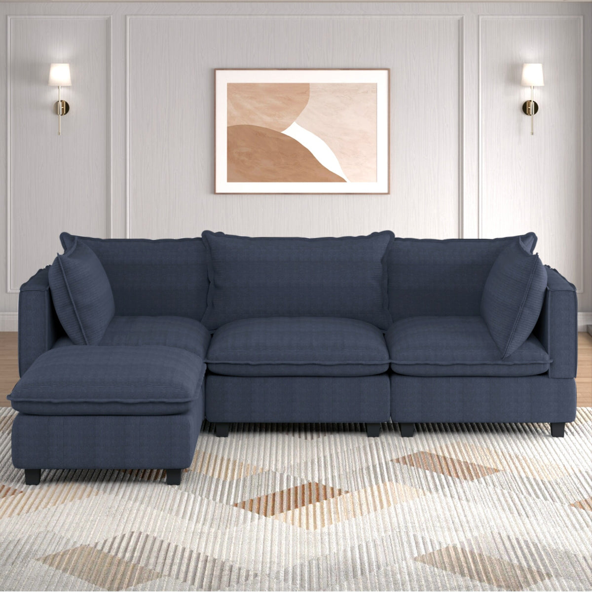 Corduroy Convertible Sectional Sofa with Ottoman