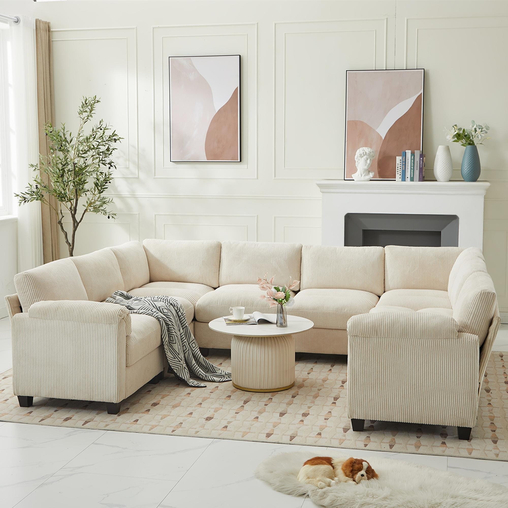 Corduroy Corner Sectional Sofas with Chaise U shaped Symmetrical 8 se