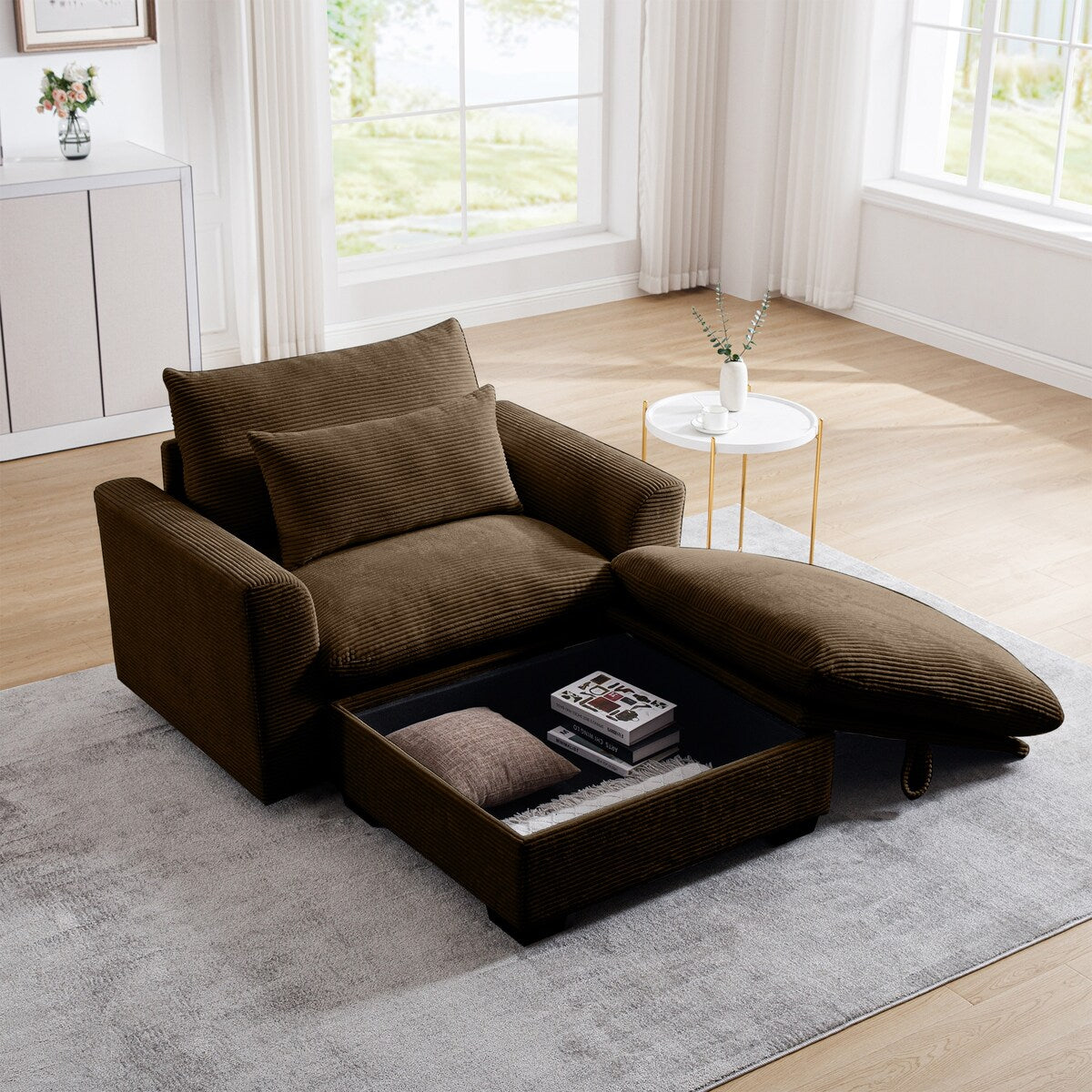 Corduroy Sofa Couch, Modular Couch with Storage Ottoman,Couch Deep Seat Couches for Modern Living Room/Apartment/Office