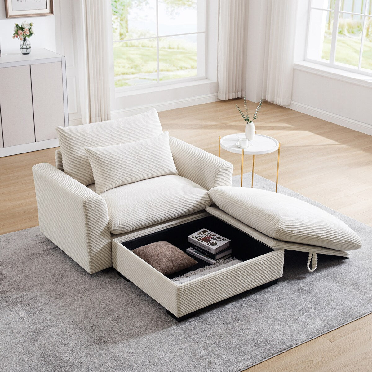 Corduroy Sofa Couch, Modular Couch with Storage Ottoman,Couch Deep Seat Couches for Modern Living Room/Apartment/Office