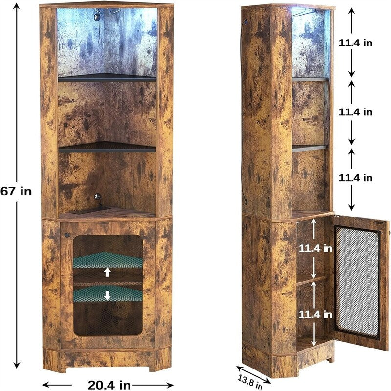 Corner Bar Cabinet with LED Light and Power Outlet