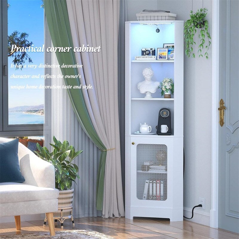 Corner Bar Cabinet with LED Light and Power Outlet