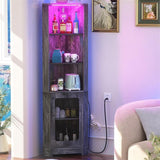Corner Bar Cabinet with LED Light and Power Outlet