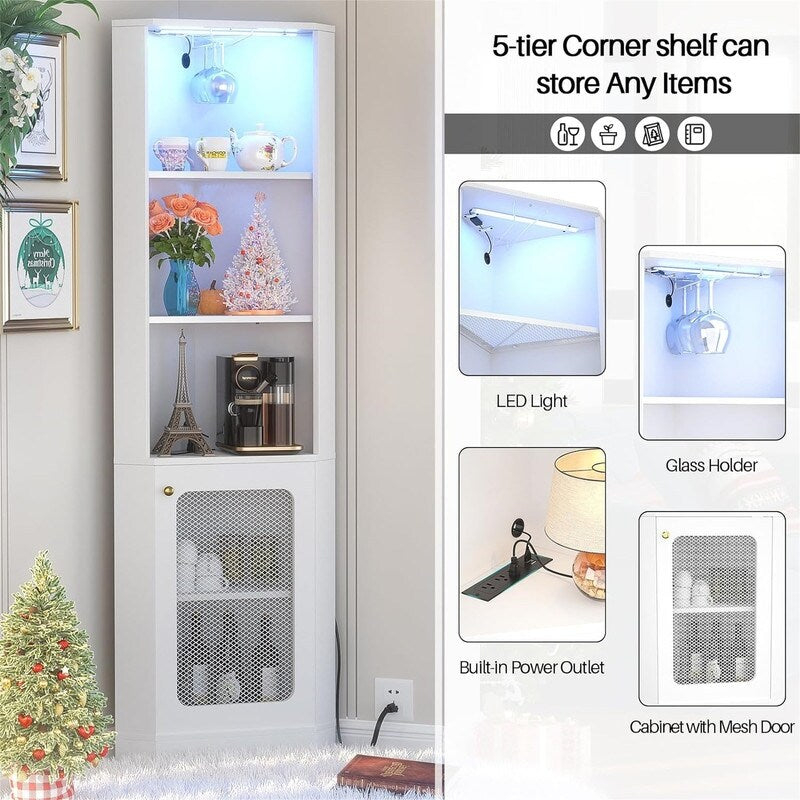 Corner Bar Cabinet with LED Light and Power Outlet