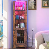 Corner Bar Cabinet with LED Light and Power Outlet