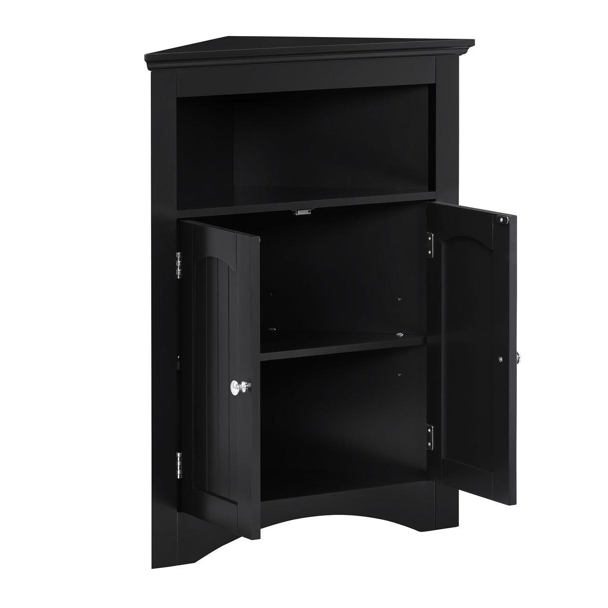Corner Cabinet Table with Doors and Shelves