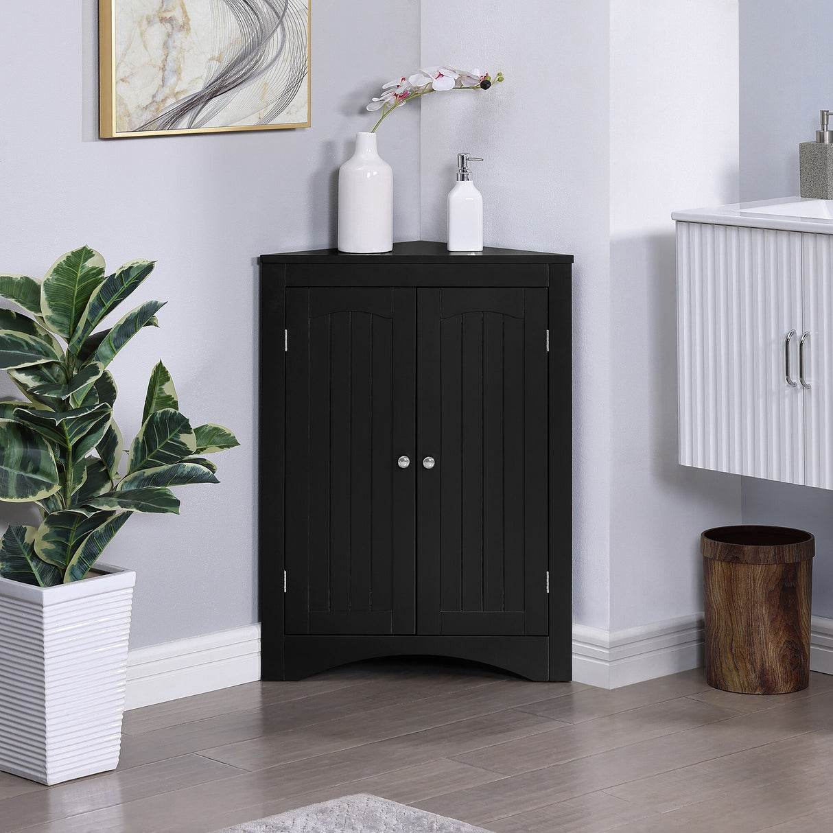 Corner Cabinet with Doors and Shelves