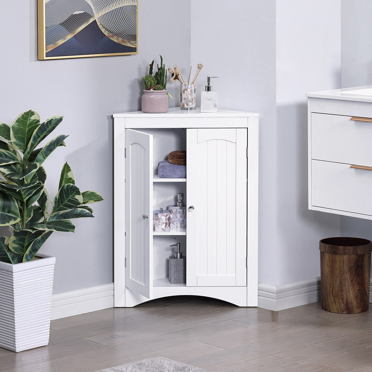 Corner Cabinet with Doors and Shelves