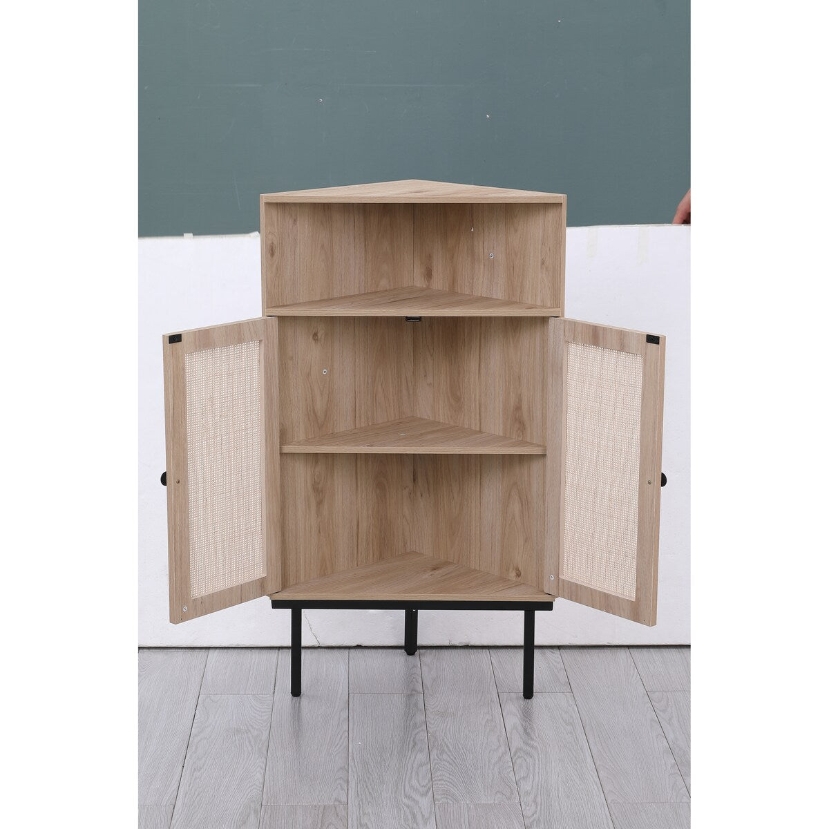Corner Cabinet with Two Doors and Shelves, Free-Standing Corner Storage Cabinets for Bathroom, Kitchen, Living Room or Bedroom
