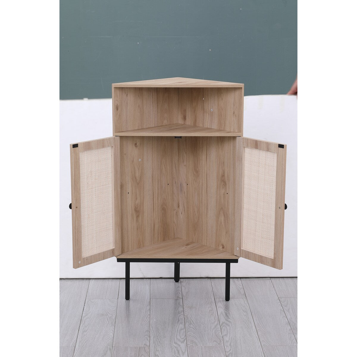 Corner Cabinet with Two Doors and Shelves, Free-Standing Corner Storage Cabinets for Bathroom, Kitchen, Living Room or Bedroom