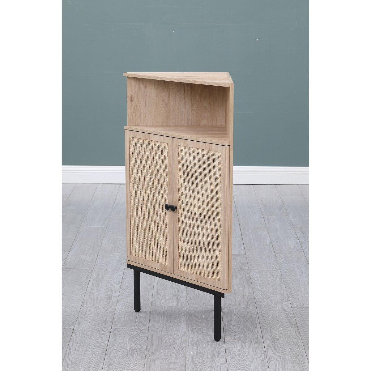 Corner Cabinet with Two Doors and Shelves, Free-Standing Corner Storage Cabinets for Bathroom, Kitchen, Living Room or Bedroom