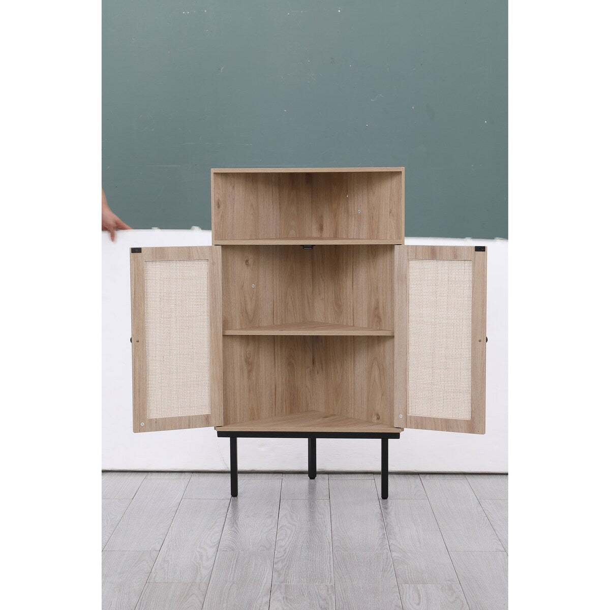 Corner Cabinet with Two Doors and Shelves, Free-Standing Corner Storage Cabinets for Bathroom, Kitchen, Living Room or Bedroom