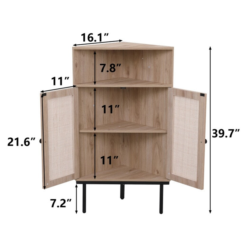 Corner Cabinet with Two Doors and Shelves, Free-Standing Corner Storage Cabinets for Bathroom, Kitchen, Living Room or Bedroom