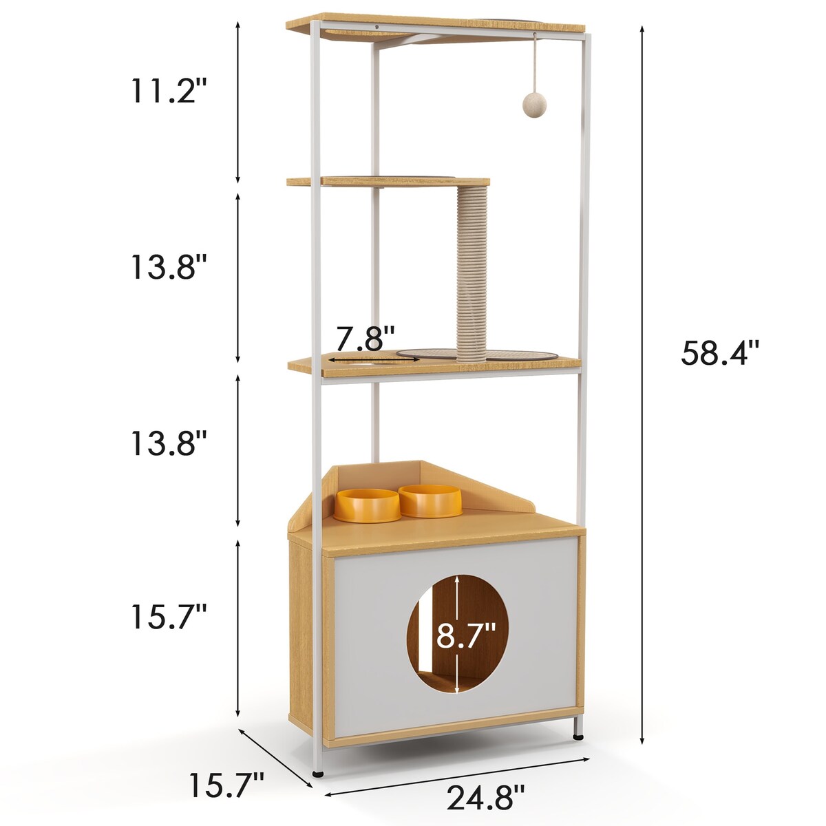 Corner Cat Tower,Cat Tree，Scratching Post,Cat Condo with Feeding Station and Climbing Platforms,Pet Furniture for Indoor Cats