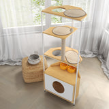 Corner Cat Tower,Cat Tree，Scratching Post,Cat Condo with Feeding Station and Climbing Platforms,Pet Furniture for Indoor Cats