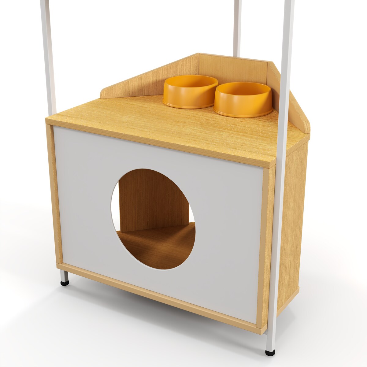 Corner Cat Tower,Cat Tree，Scratching Post,Cat Condo with Feeding Station and Climbing Platforms,Pet Furniture for Indoor Cats