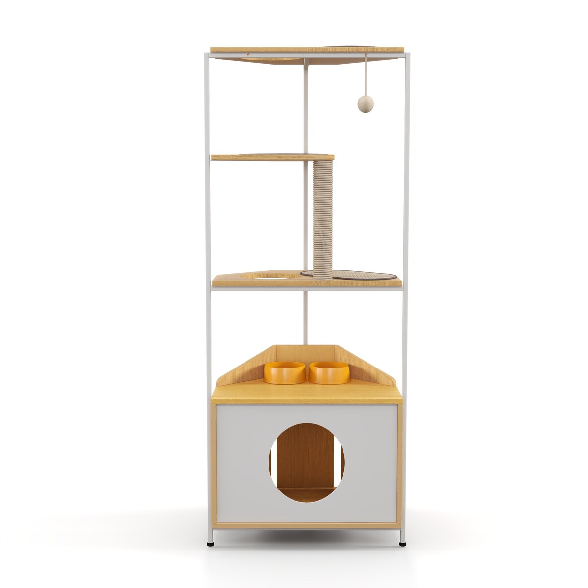 Corner Cat Tower,Cat Tree，Scratching Post,Cat Condo with Feeding Station and Climbing Platforms,Pet Furniture for Indoor Cats