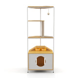 Corner Cat Tower,Cat Tree，Scratching Post,Cat Condo with Feeding Station and Climbing Platforms,Pet Furniture for Indoor Cats