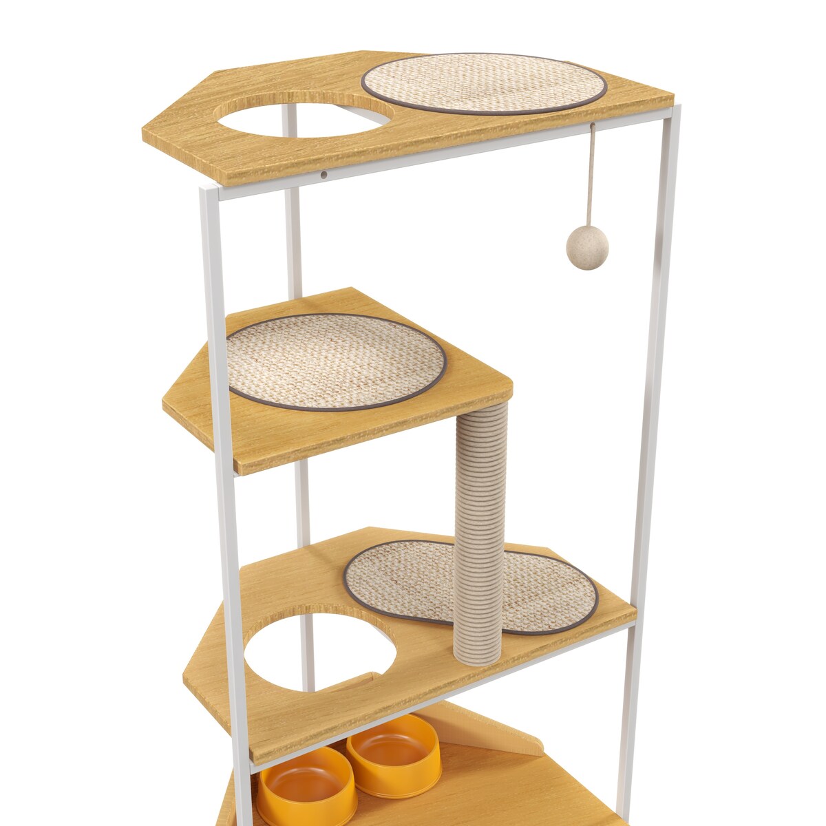 Corner Cat Tower,Cat Tree，Scratching Post,Cat Condo with Feeding Station and Climbing Platforms,Pet Furniture for Indoor Cats