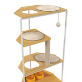 Corner Cat Tower,Cat Tree，Scratching Post,Cat Condo with Feeding Station and Climbing Platforms,Pet Furniture for Indoor Cats