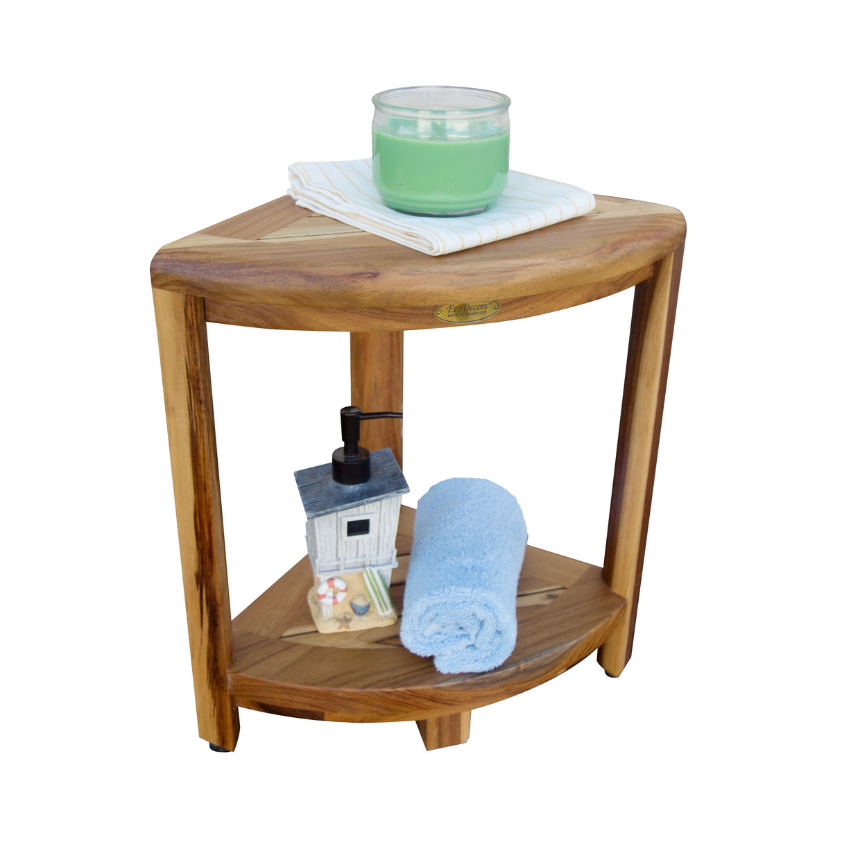 EcoDecors, Corner Teak Wood Shelf, Shower Shaving Footrest, Teak Stool For Inside Shower, 18-Inches