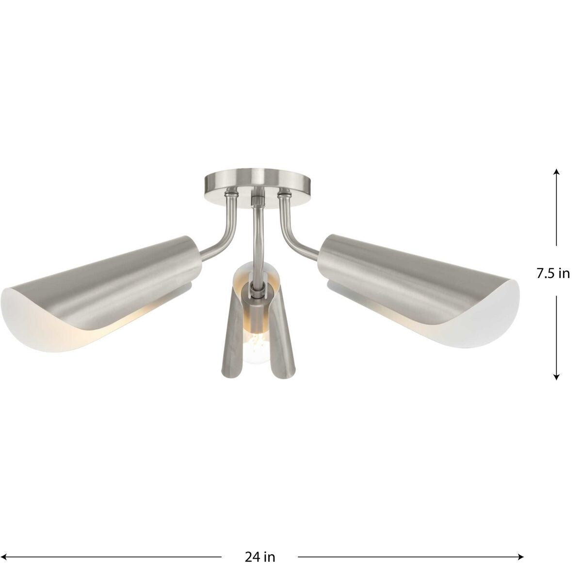 Cornett Collection 44.12 in. Three-Light Brushed Nickel Contemporary Flush Mount Light - 24 in x 24 in x 7.5 in