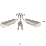 Cornett Collection 44.12 in. Three-Light Brushed Nickel Contemporary Flush Mount Light - 24 in x 24 in x 7.5 in