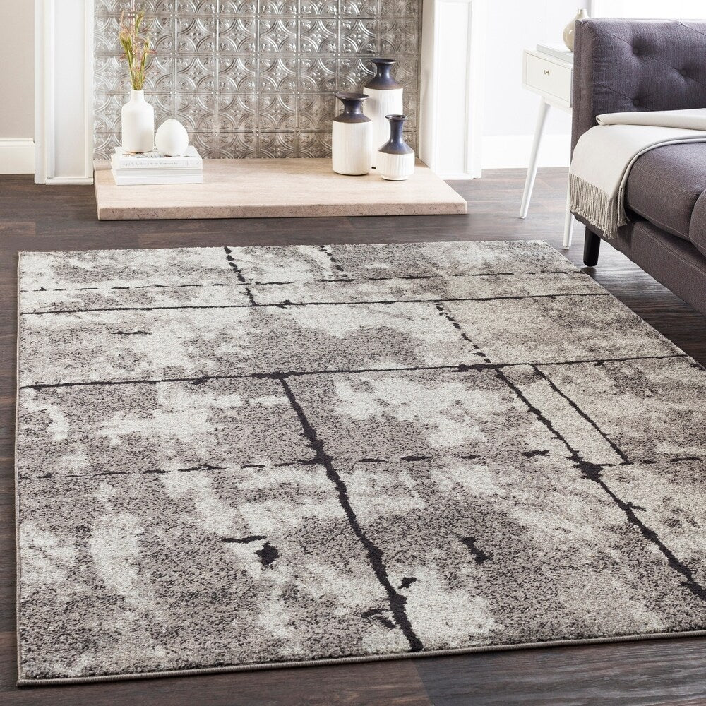 Corrie Gray Contemporary Grid Area Rug (7'10" x 10'3") - 7'10" x 10'3"