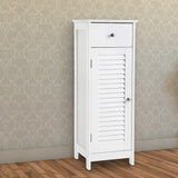 Corrugated Door Wooden Bathroom Storage with 1 Drawer, White