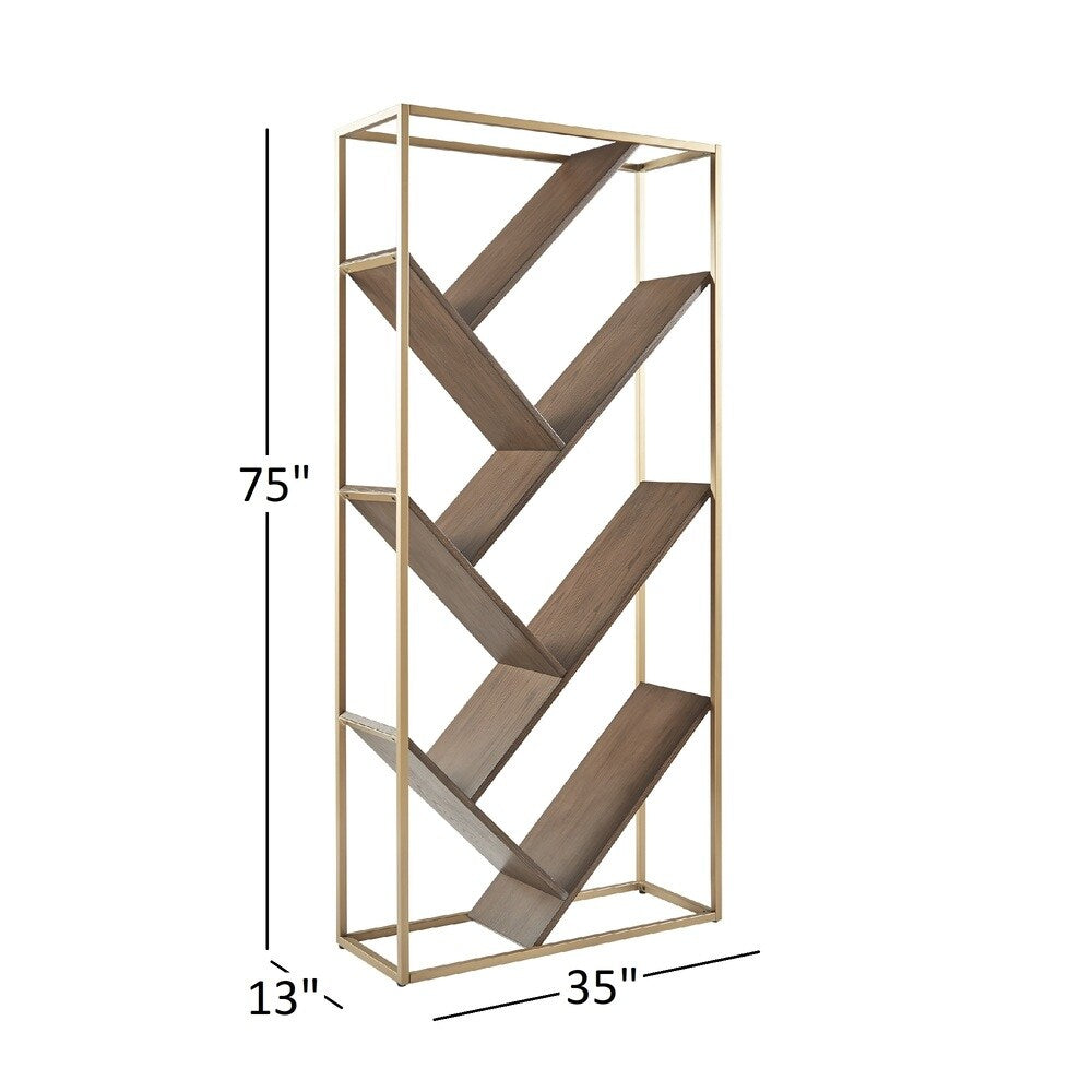 Cortez Gold and Walnut Finish Angular Modern Bookshelf by iNSPIRE Q Bold