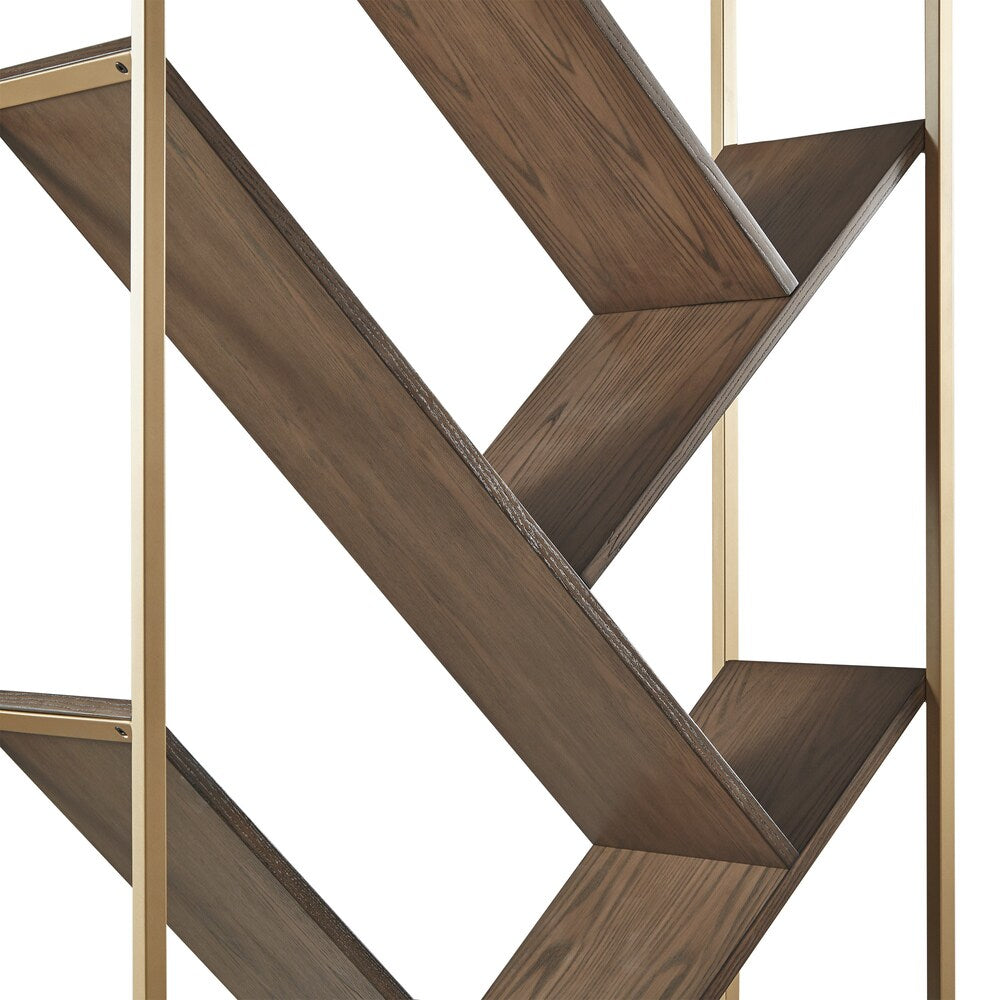 Cortez Gold and Walnut Finish Angular Modern Bookshelf by iNSPIRE Q Bold
