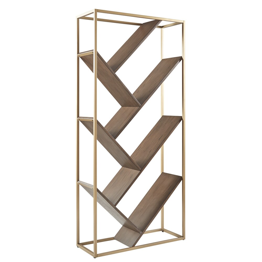 Cortez Gold and Walnut Finish Angular Modern Bookshelf by iNSPIRE Q Bold